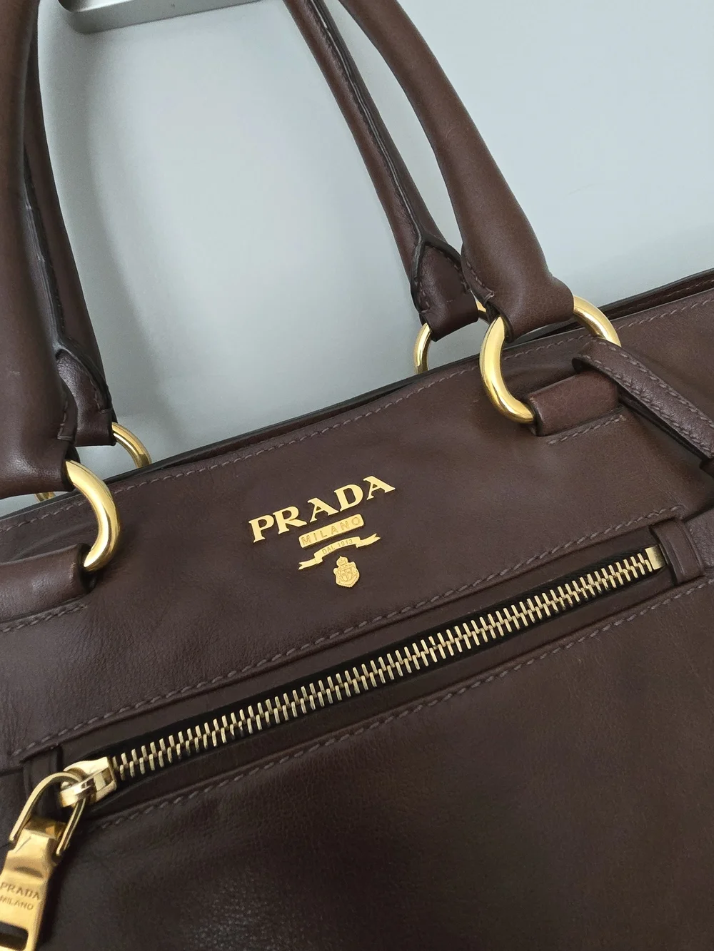 Prada Dark Brown Leather Duffel Bag with Gold Hardware - Picture 4 of 4